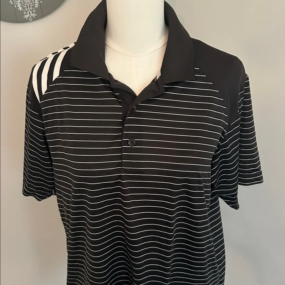 Adidas Clima Cool Golf Polo New Condition Shoulder Stripes Black and White